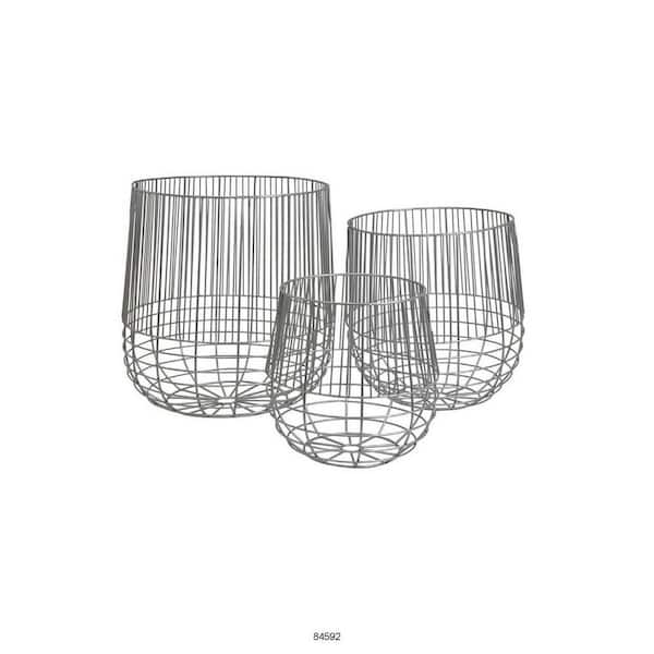 Benjara Vella Silver Metal Finish Open Cage Design Decorative Baskets (Set of 3)
