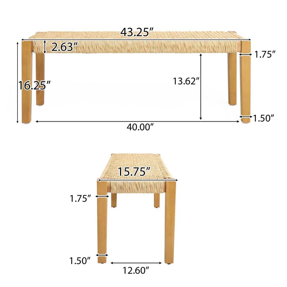 Angie 43" Brown and Teak Acacia Wood Outdoor Bench