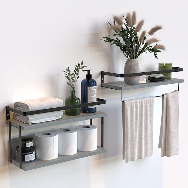 Cubilan 16 in. W x 5.7 in. D Grey Wood Decorative Wall Shelf, Wall Mounted Floating Shelves (Set of 2)