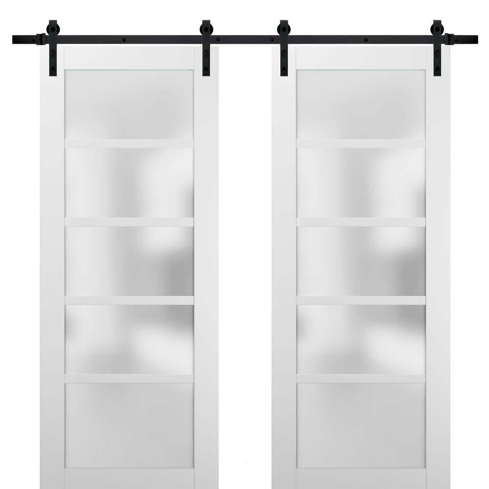 60 in. x 80 in. 5 Lites Frosted Glass White Finished Pine Wood MDF Sliding Barn Door with Hardware Kit price history on PriceWatchPro