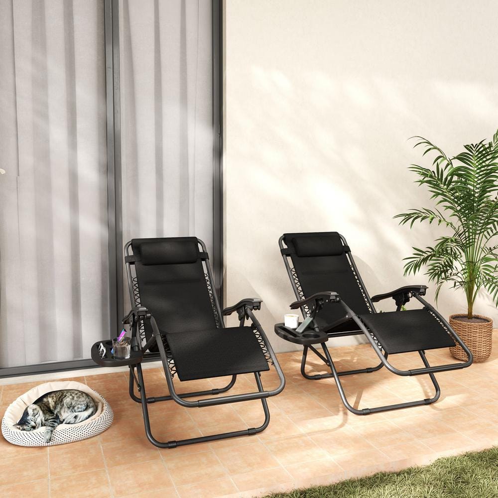 Reclining Folding Zero Gravity Metal Outdoor Lounge Chairs with Black Cushi