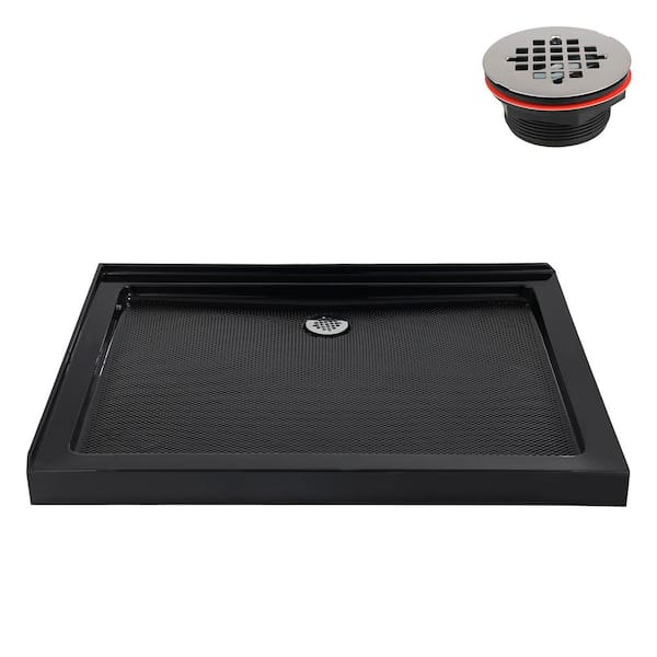 NT-2340-424-BL 42 in. x 34 in. Corner Acrylic Shower Pan Base in Glossy Black with Right Drain, Drain Included