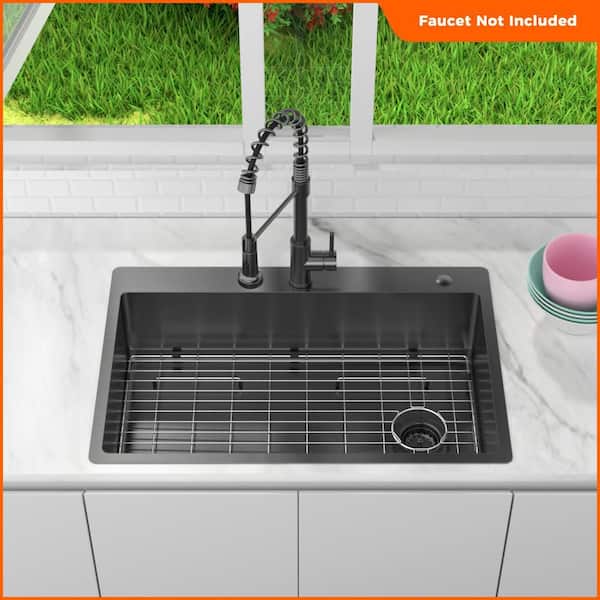 Glacier Bay 33 in. Drop-In Single Bowl 18-Gauge Gunmetal Black