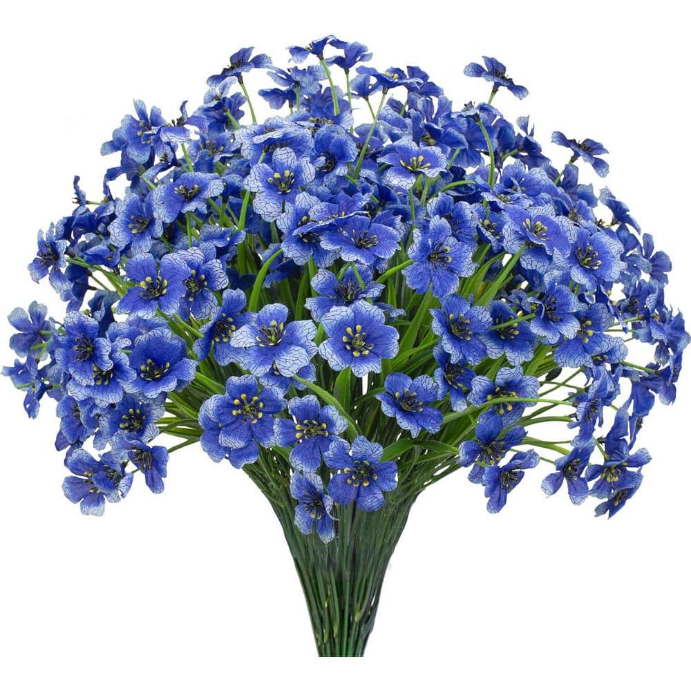 14 in. Blue Indoor/Outdoor Artificial Birch Flowers UV Resistant 15 Bundles