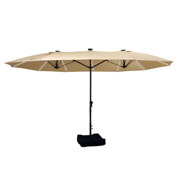 15 ft. Double-side Designed Fade Resistant and UV Resistant Patio Umbrella with Heavy Duty Base in Beige