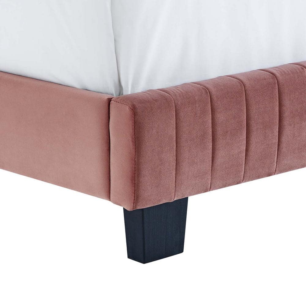 Dusty Rose Channel Tufted Velvet Full Platform Bed