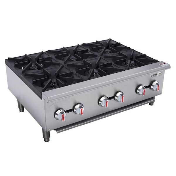 Magic Chef 36 in. Commercial 6-Burner Countertop Gas Hotplate in Stainless Steel