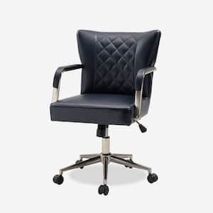 Falko Navy Faux Leather Polyurethane Elegant Diamond-Tufted Swivel Task Chair with Height-Adjustable Legs