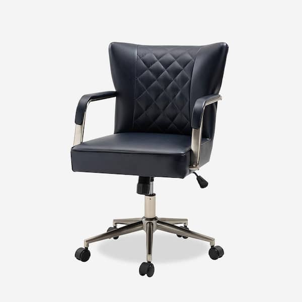 JAYDEN CREATION Falko Navy Faux Leather Polyurethane Elegant Diamond-Tufted Swivel Task Chair with Height-Adjustable Legs