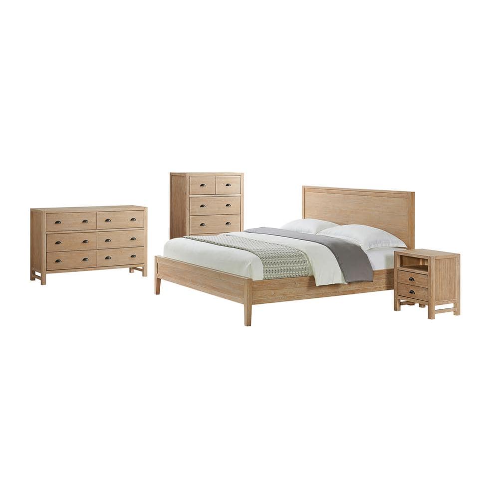 Alaterre Furniture Arden Light Driftwood 4-Piece Wood Bedroom Set With King Bed, Nightstand, 5-Drawer Chest, 6-Drawer Dresser -  ANAN01344029
