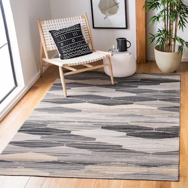 Montage Gray/Dark Gray 7 ft. x 7 ft. Lattice Striped Indoor/Outdoor Patio  Square Area Rug