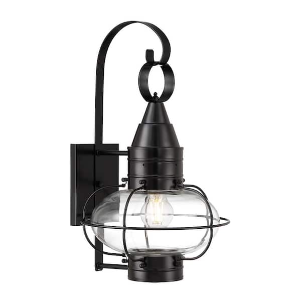 NORWELL Classic Onion 1-Light Black Outdoor Medium Wall Lantern Sconce with Clear Glass
