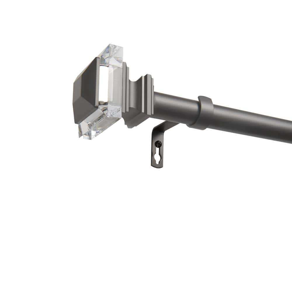 Gunmetal Adjustable Curtain Rod with Acrylic Finials, 66"-120"