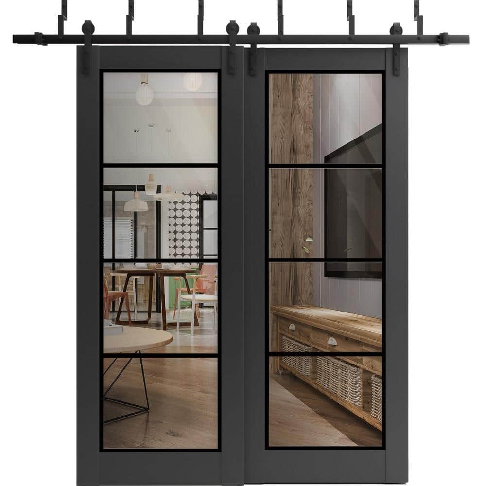 60 in. x 96 in. 2 Panel Clear Glass Black Matte Solid Wood Sliding Barn Door with Hardware Kit price history on PriceWatchPro