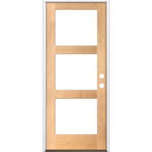 32 in. x 80 in. Modern Hemlock Left-Hand/Inswing 3-Lite Clear Glass Clear Stain Wood Prehung Front Door