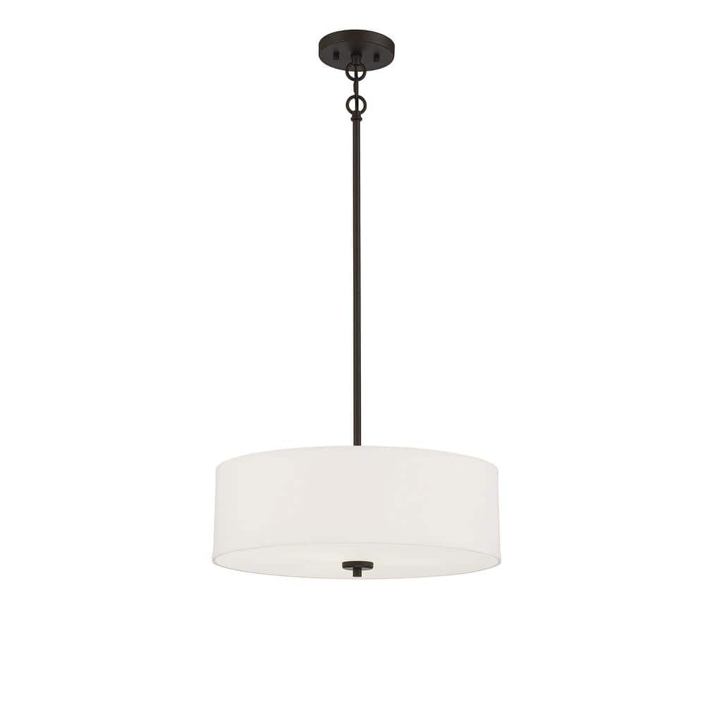 18 in. W x 6.5 in. H 3-Light Oil Rubbed Bronze Shaded Pendant Light with White Fabric Drum Shade -  Savoy House, M70109ORB