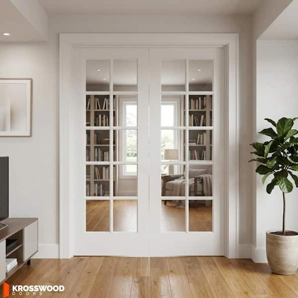 48 in. x 80 in. Craftsman Shaker 10-Lite Both Active MDF Solid Core Double Prehung French Door