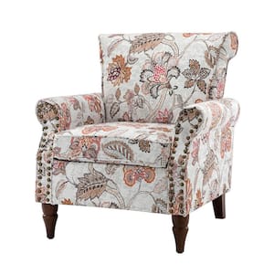 Auria Contemporary Pink Polyester Arm Chair with Nailhead Trim and Turned Legs