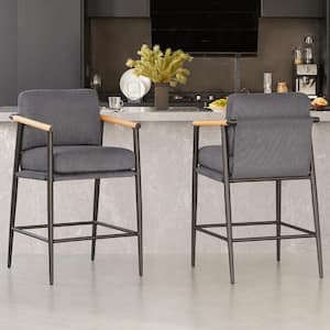 Zephyra Grey Upholstered Fabric 27.2 in. H Counter Height Bar Stool with Metal Frame (Set of 2)