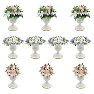 6.69 in. Tall Mini Tabletop Pots Wedding Centerpieces White Gold Metal Trumpet Vase (10-Piece)