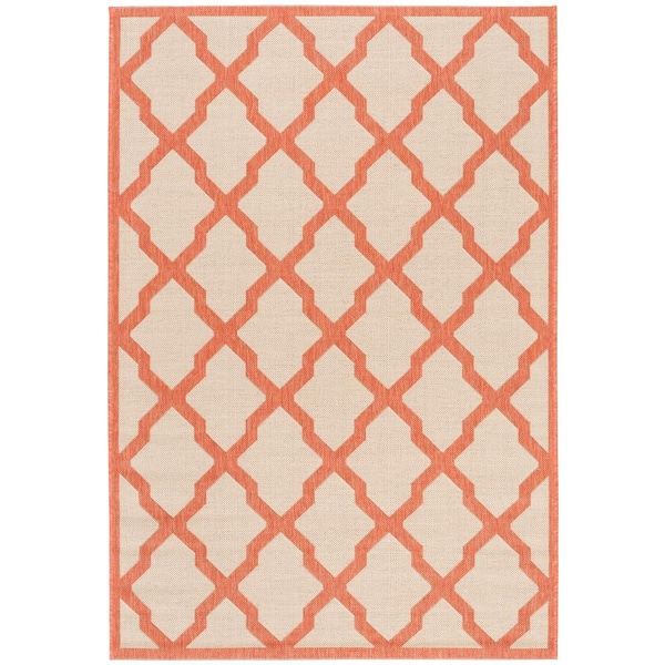 Linden Cream/Rust 4 ft. x 6 ft. Border Geometric Diamonds Area Rug