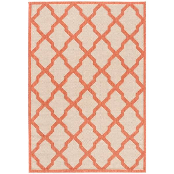 Linden Cream/Rust 4 ft. x 6 ft. Border Geometric Diamonds Area Rug