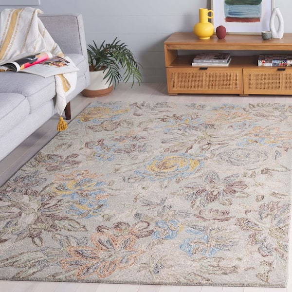 Blossom 4 ft. x 6 ft. Gray/Blue Oversized Floral Area Rug