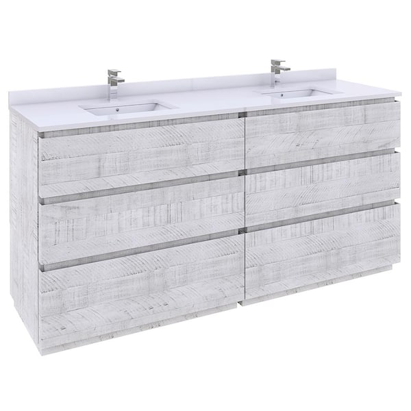 Fresca Formosa 72 in. W x 20 in. D x 35 in. H White Double Sink Bath Vanity in Rustic White with White Vanity Top