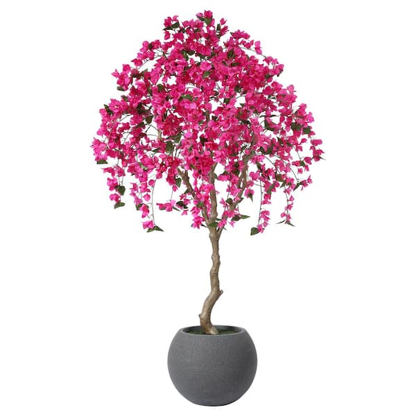 DR.Planzen 7 ft. uv Resistant Artificial Bougainvillea Flowers Tree With Grey Tall Planter,Fake Tropical Plants for Outdoor Decor