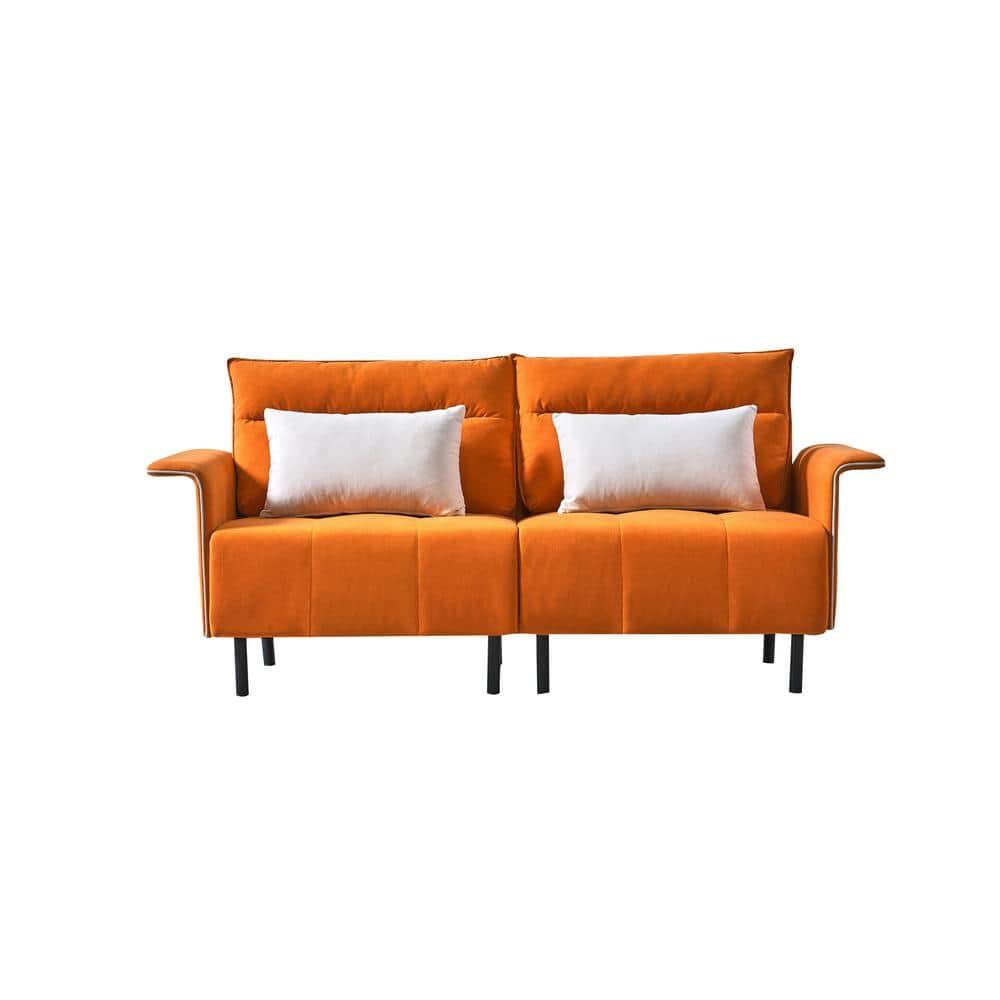 72.4 in. Orange Suede 2Seats Loveseats with 2Pillows W1036S00028