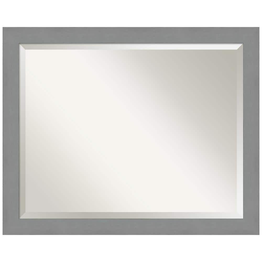 Contemporary Brushed Silver Rectangular Bathroom Vanity Mirror