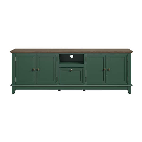 FESTIVO Elegant 72 in. Dark Green TV Stand with Natural Wood