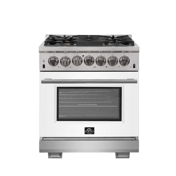 Forno Capriasca 30 in 4.32 cu. ft. Dual Fuel Range with Gas Stove and Electric Oven 5 Burners in Stainless Steel w/White Door