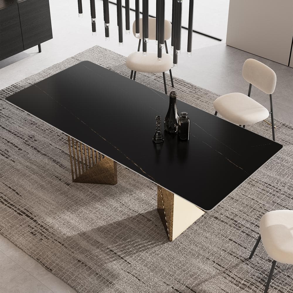 Modern Rectangle Black Lauren Black Gold Stone Top 55.12 in. Stainless Stee