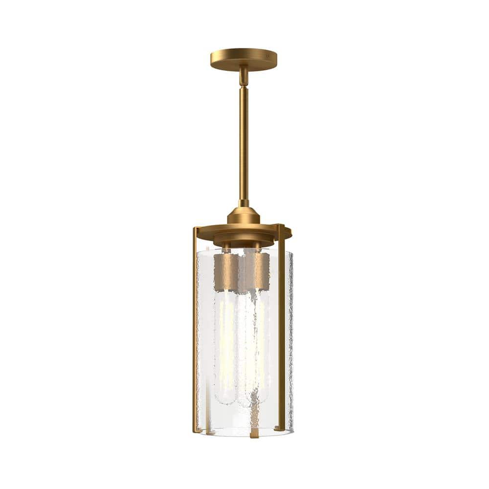 Belmont Mini 16.63" Matte Black and Aged Gold Pendant with Clear Water Glass