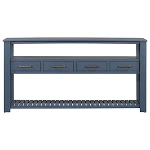 62.20 in. W x 13.80 in. D x 32.10 in. H Navy Blue Linen Cabinet Console Table with 4 Drawers and 2 Shelves