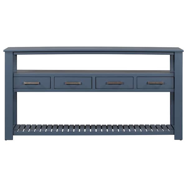 Unbranded 62.20 in. W x 13.80 in. D x 32.10 in. H Navy Blue Linen Cabinet Console Table with 4 Drawers and 2 Shelves