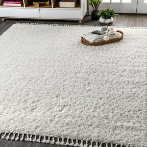 Mercer Shag Plush Tassel White 3 ft. x 5 ft. Area Rug