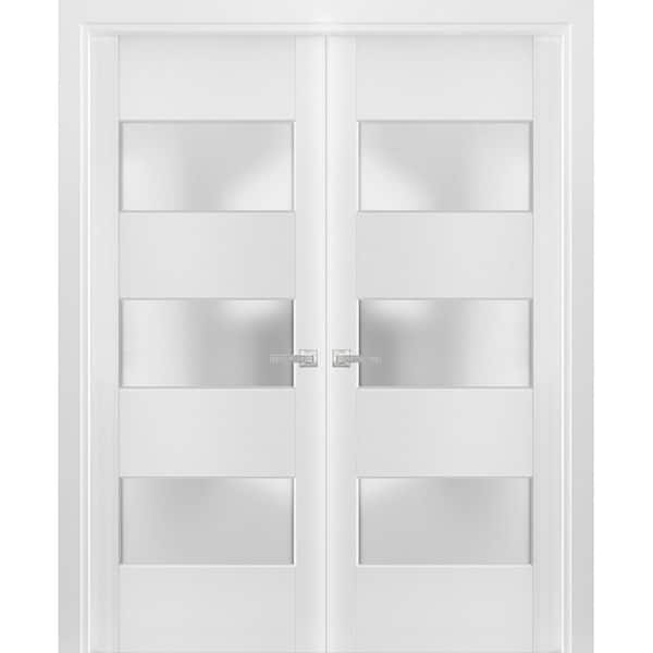 Sartodoors 60 in. x 84 in. 2 Panel White Finished Solid Wood Sliding Door with Hardware