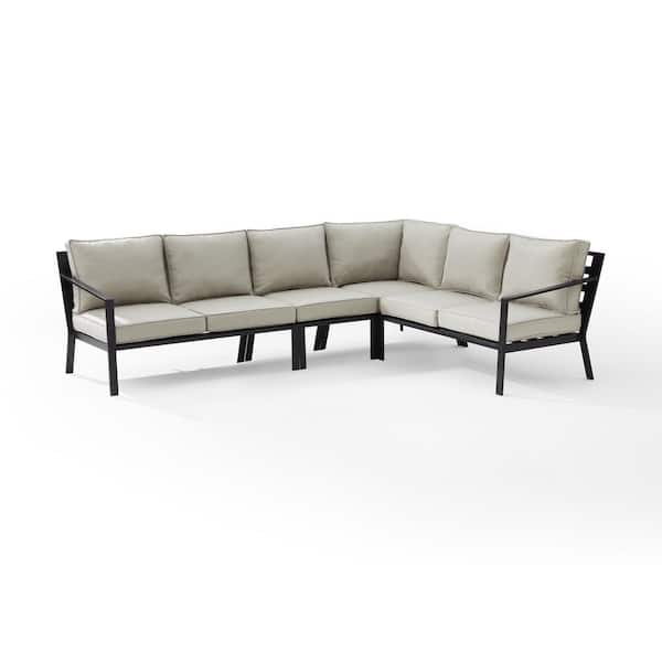 CROSLEY FURNITURE Clark 4-Piece Metal Patio Sectional Seating Set with Taupe Cushions