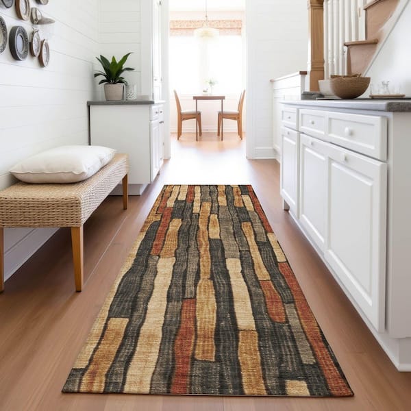 Mayfield Premium Machine Washable Abstract AMF1301 Coffee 2 ft. 3 in. x 7 ft. 6 in. Runner Rug
