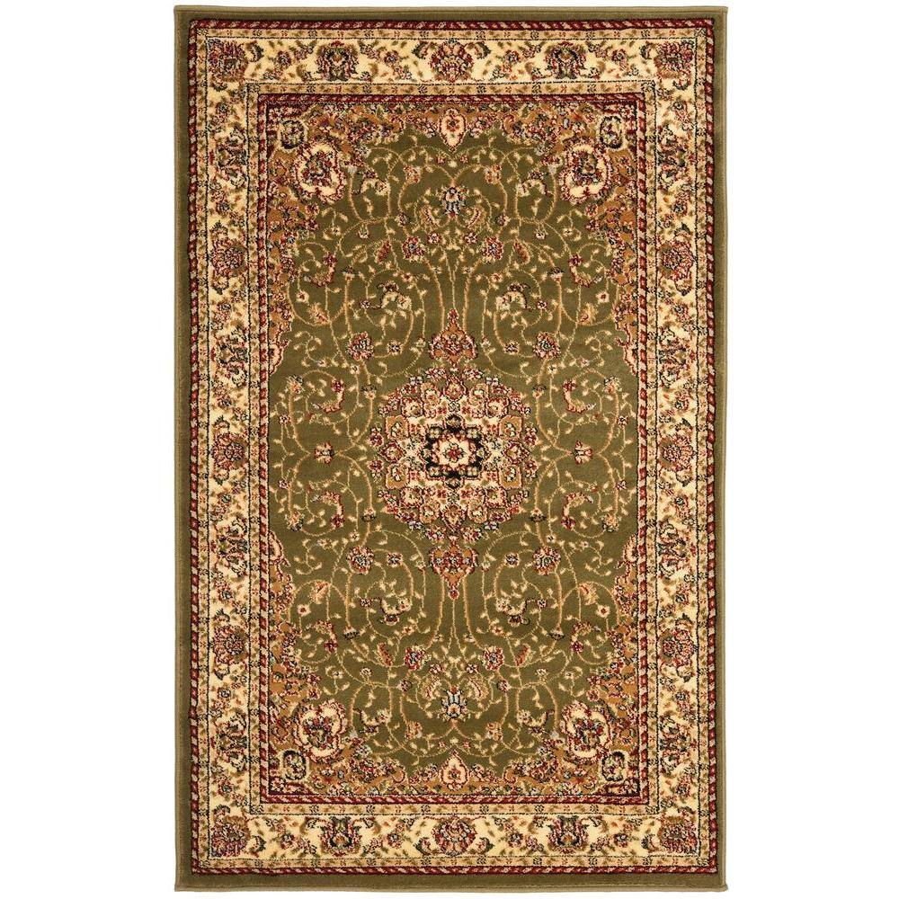 Ivory and Sage Floral Synthetic 8' Round Area Rug