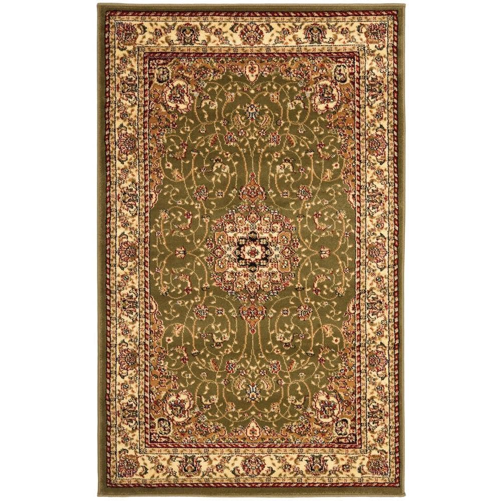 Ivory and Sage Floral Synthetic Rectangular Area Rug