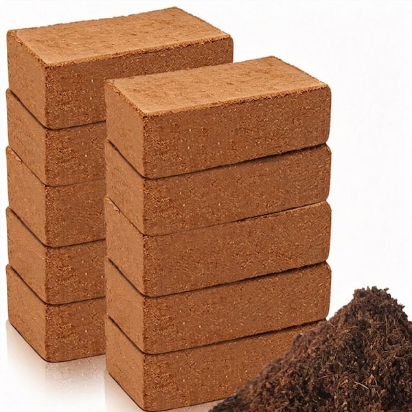 10-Pack 1.4 lb. Organic Coco Coir Brick with Low EC and pH Balance Plant Soil Enhance Root Growth for Flower House Plant