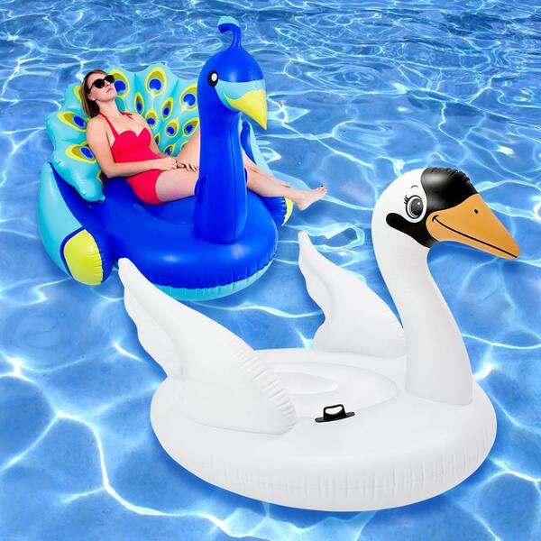 Swimline Giant Peacock and Mega Swan Island Swimming Pool Float Combo (2-Pack)