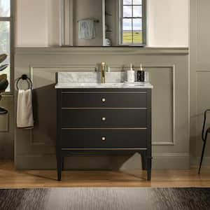 Roma 31 in. W x 22 in. D x 34 in. H Bath Vanity in Espresso with Carrara White Marble Vanity Top