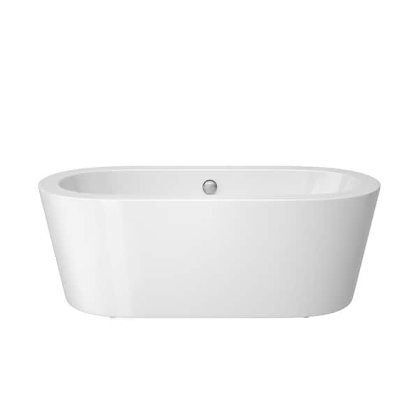 Logmey 59 in. Acrylic Flatbottom Non-Whirlpool Bathtub in White
