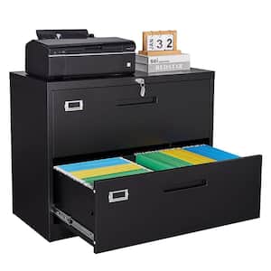 Black File Cabinet 2-Drawer with Lock, Locking Metal Lateral Filing Cabinet for Home Office