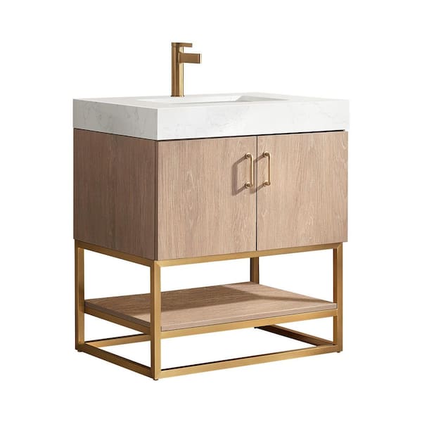 Alistair 30 in. W x 22 in. D x 34 in. H Single Bath Vanity in North American Oak with White Engineered Stone Top
