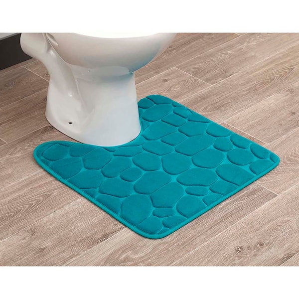 EVIDECO French home goods 3D Cobble Stone Shaped 20 in. L x 18 in. W Memory Foam Contour Mat Microfiber Non Slip Peacock Blue
